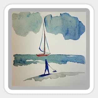 Sailing Boat and Man Sticker